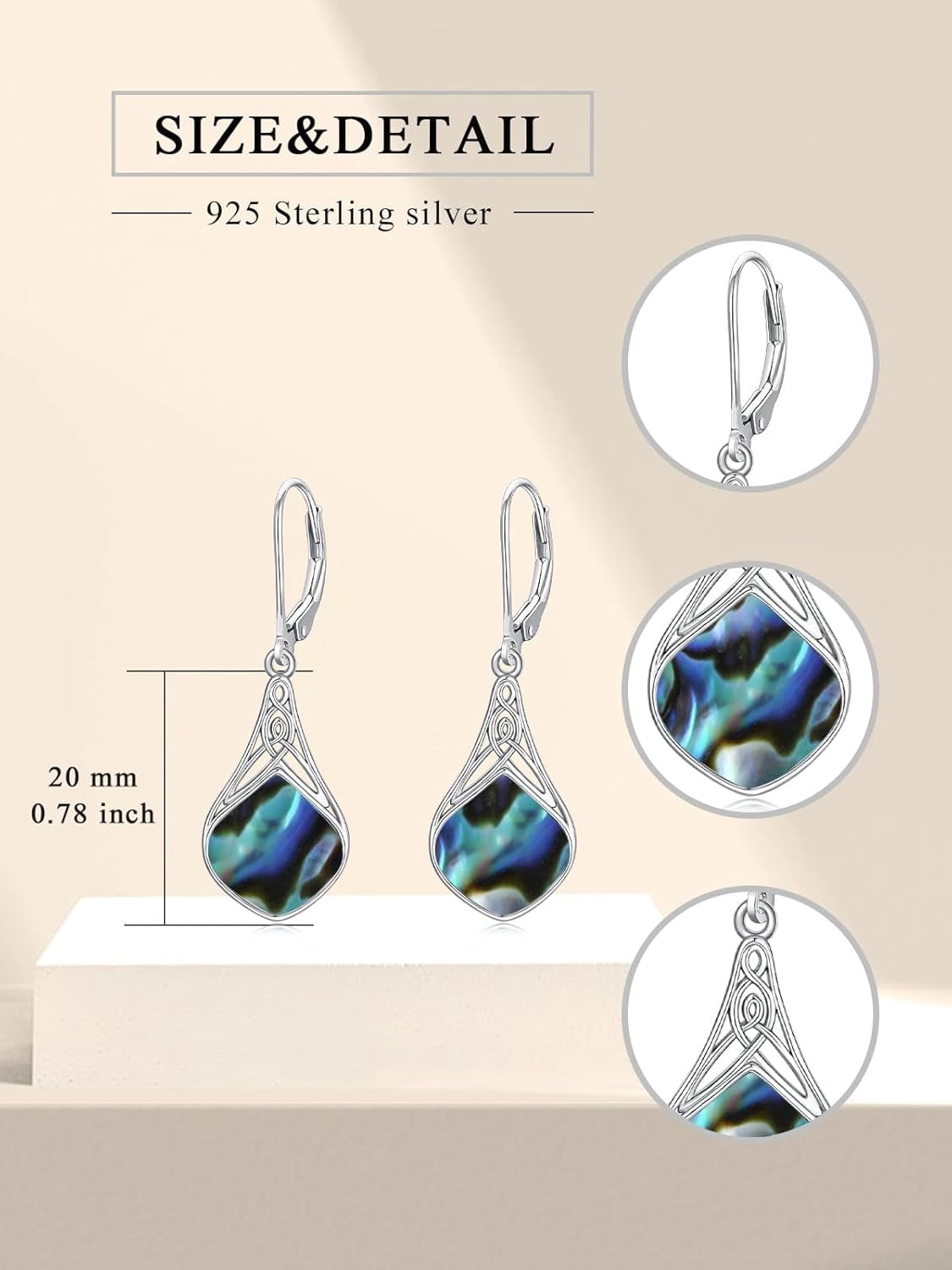 Natural Abalone Shell Earrings 925 Sterling Silver Celtic Knot Teardrop Abalone Shell Dangle Drop Earrings Irish Jewelry Gifts for Women