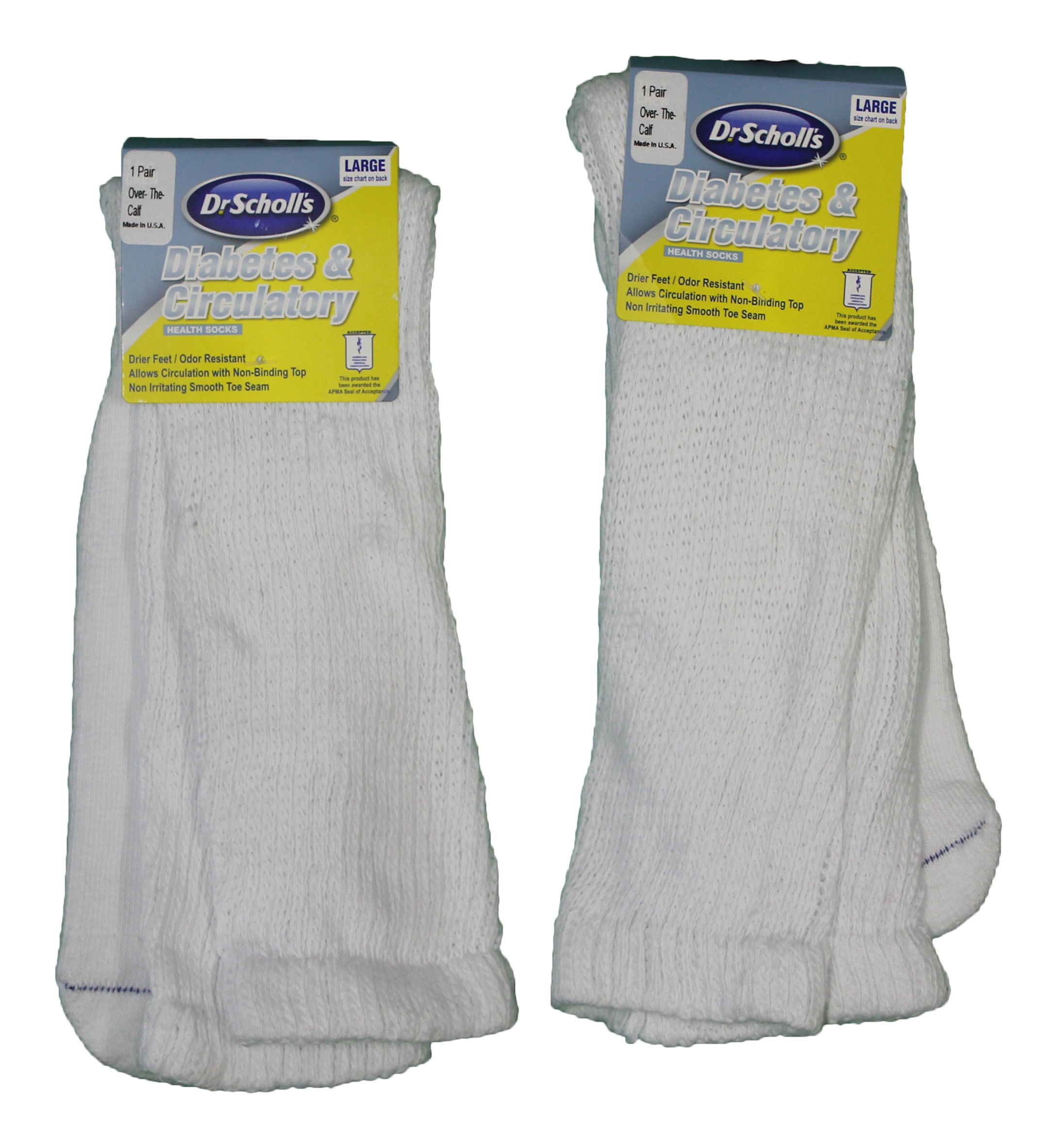 2 Pairs White Over The Calf Diabetes & Circulatory Socks Large