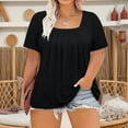 thumbnail image 4 of Plus Size Tops for Women Short Sleeve Square Neck Summer Loose Fit Tunic Top for Leggings Black XXL, 4 of 5