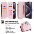 thumbnail image 2 of for Google Pixel 7 Pro Case Wallet with Card Holder Zipper Bills Slot, Soft PU Leather Detachable Shoulder Strap and Wrist Strap Kickstand for Google Pixel 7 Pro Rugged Cover, Pink, 2 of 7
