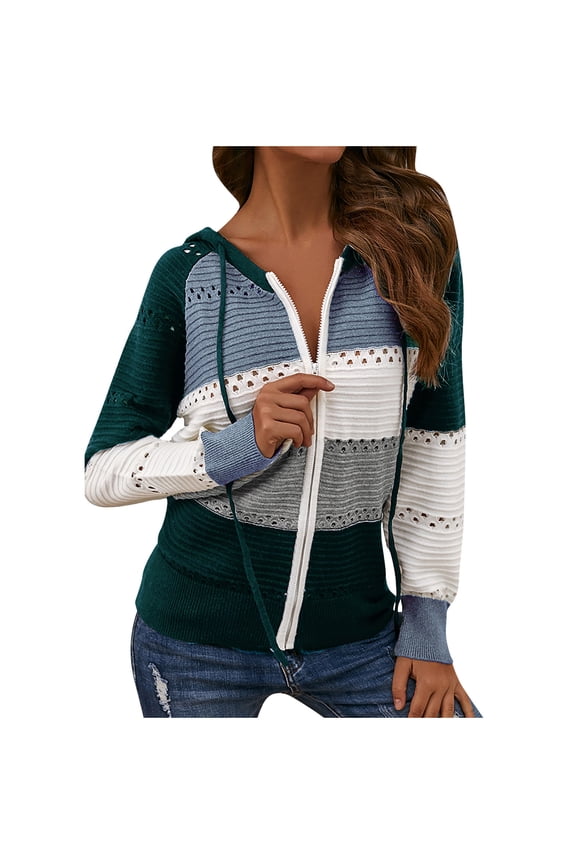 Fashion Fleece Jacket Women Casual Loose Cuffs Long Sleeved Jacket Color Matching Long Knitted Cardigan Jacket,Green