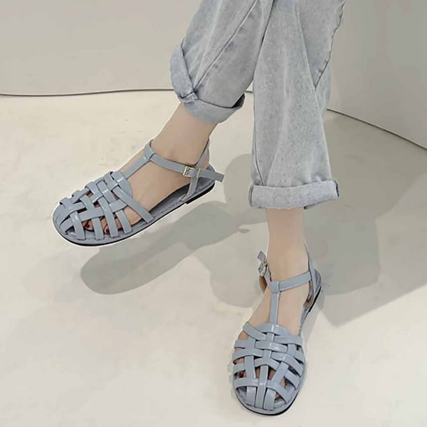 Sandalias romanas planas de nuevo estilo, sandalias tejidas informales con punta de hebilla para mujer Wmkox8yii shjk3473
