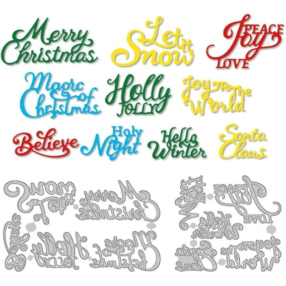 Christmas Text Cutting Dies for Card Making Die Carbon Steel Dies Cut Stencils Scrapbooking Embossing Template for Xmas Greeting Cards Invitation DIY Craft Gift Card Decorations