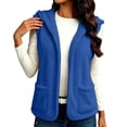 thumbnail image 6 of Hzzrkos Women Casual Loose Solid Color Sleeveless Hooded Button Up Patch Pocket Vest Cardigan Outerwear Jacket Blue, 6 of 9