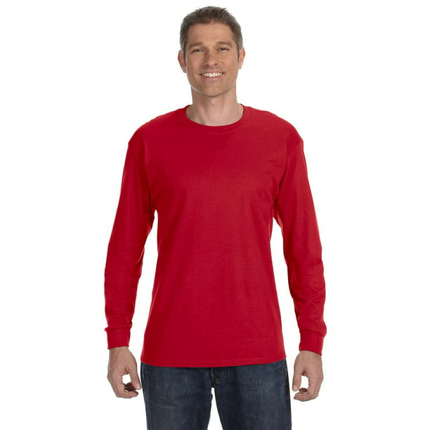 Hanes - The Hanes Adult 61 oz Tagless Long Sleeve T-Shirt - DEEP RED ...