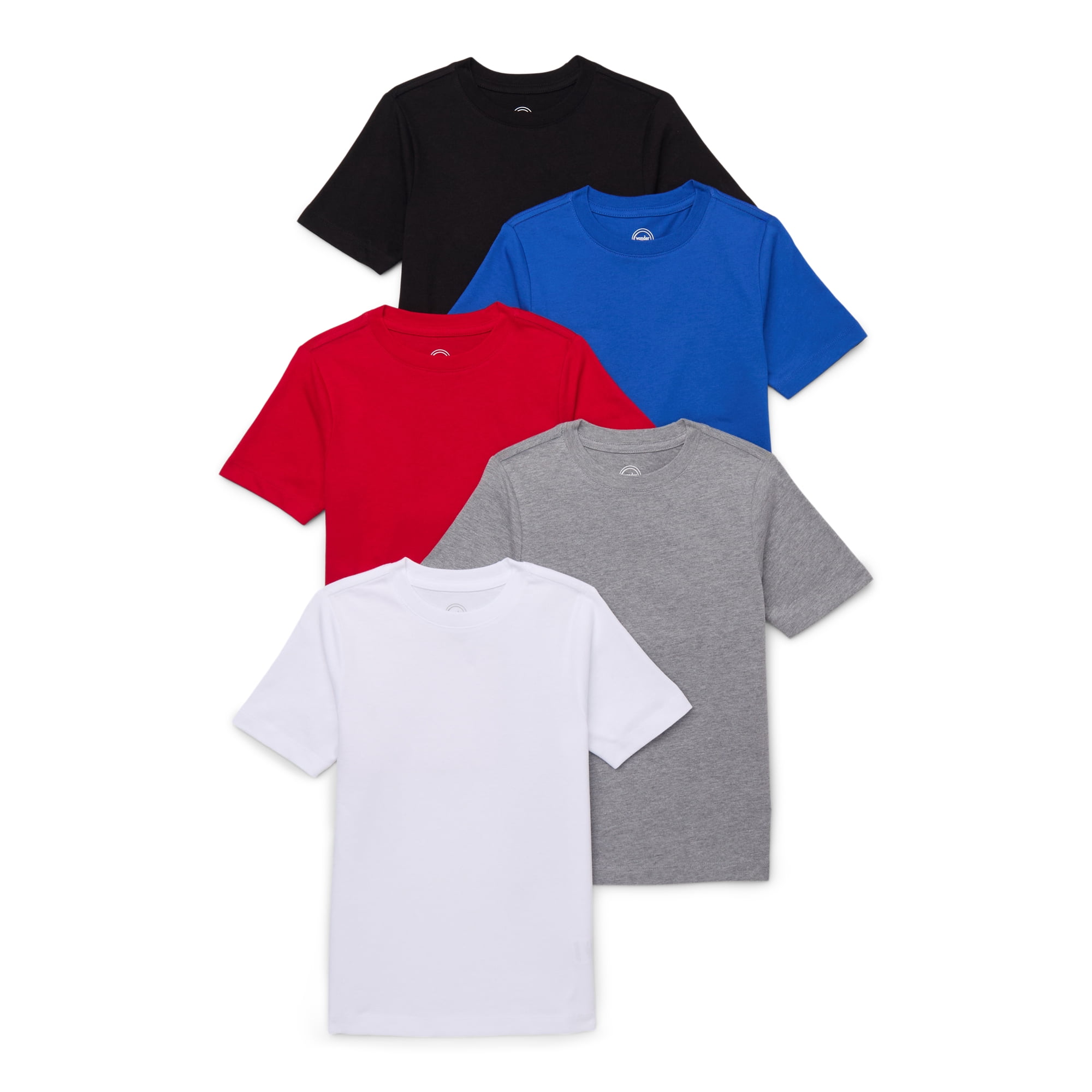 Wonder Nation Boys Short Sleeve Crewneck T-Shirt, 5-Pack, Sizes 4-18 & Husky