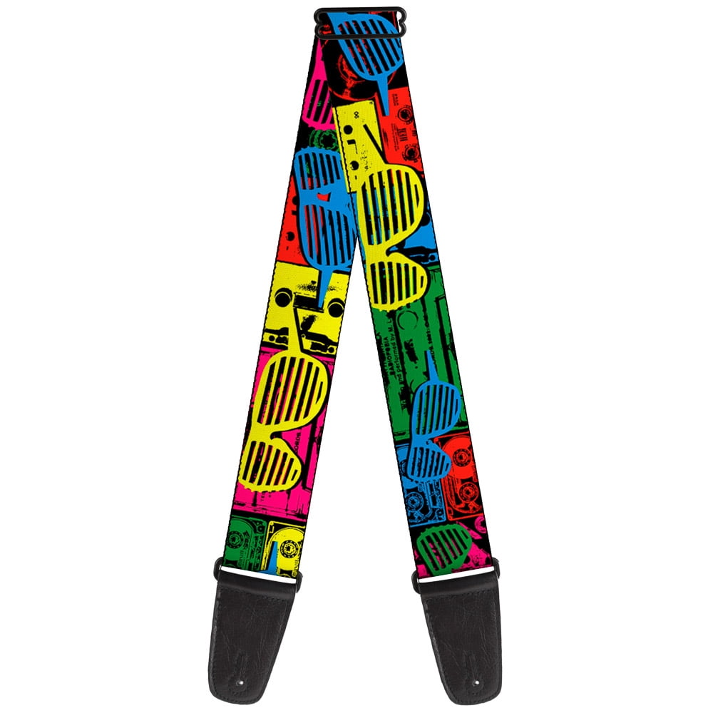Buckle-Down Guitar Strap, Eighties Shades Tapes Black Neon, 2 Inches Wide