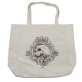 thumbnail image 1 of Grunge Shopping Bag, Skull and Rose Art Vintage Floral Pattern Monochrome Tattoo Style Retro Theme Print, Eco-Friendly Reusable Bag for Groceries Beach and More, 15.5" X 14.5", Cream, by Ambesonne, 1 of 2
