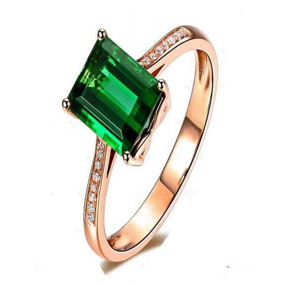 Luxurious 1.50 carat Green Emerald and Diamond Classic Engagement Ring in Rose Gold