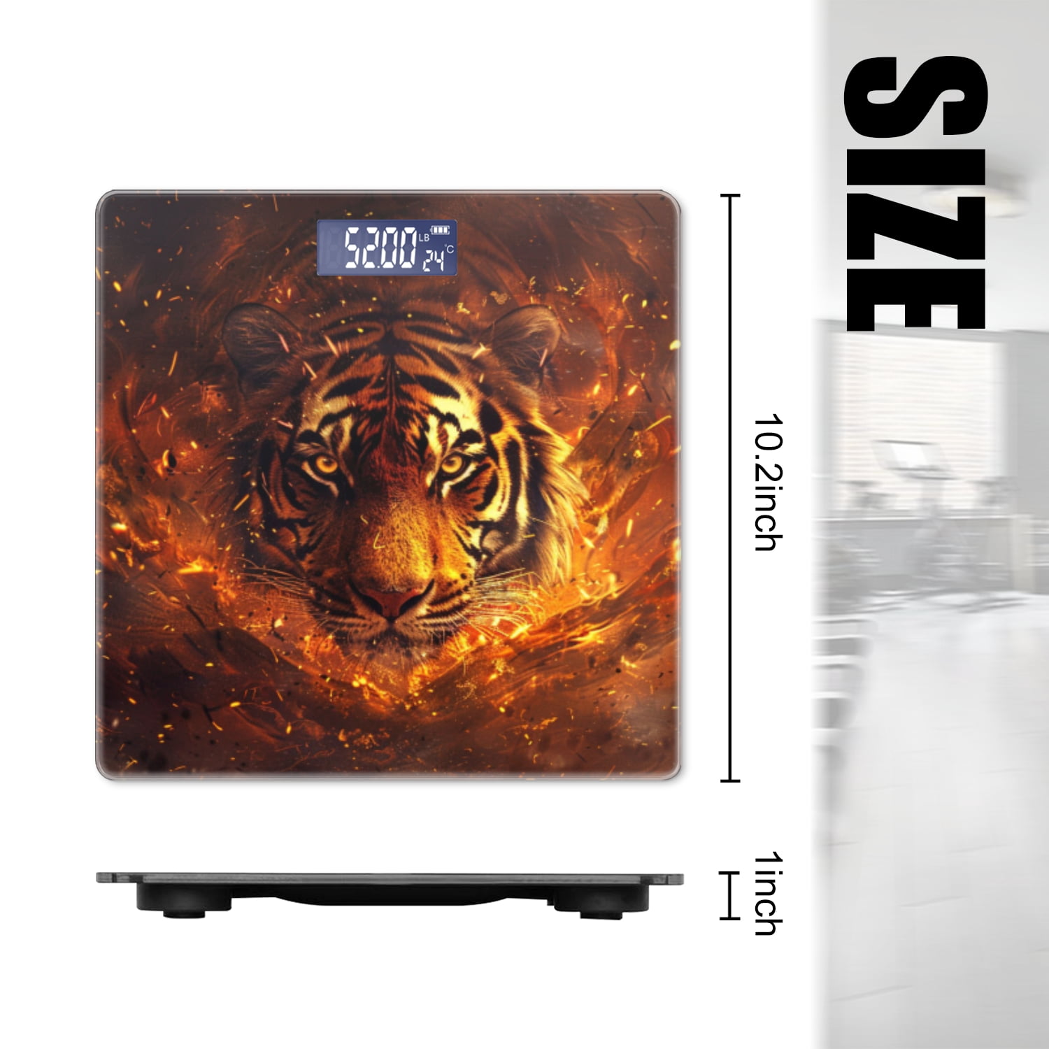 Bathroom Scale, Highly Accurate Digital Body Scale,Precisely Measures Weight up to 400 lbs-Tiger Engulfed In Flames Surrounded By Swirling Flames And Sparks