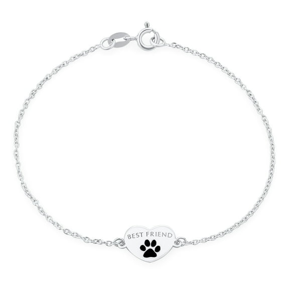 Bling Jewelry Womens Dainty Charm Bracelet for Pet Lovers with Heart and Paw Print Sterling Silver