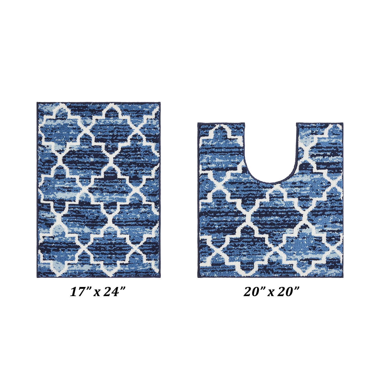 Better Trends 2-Piece Bathroom Rug Set, 17"x24" & 20"x20", 100% Cotton Soft, Water Absorbent, Non-Slip Bath Mat Machine Washable - Ideal for Sink, Toilet Base, Tub or Shower Savio Collection - Blue
