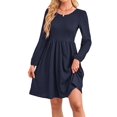 thumbnail image 2 of Women'S Dress Long Lantern Sleeves Round Neck Flowing A-Line Skirt Autumn Fashion Dark Blue L, 2 of 7