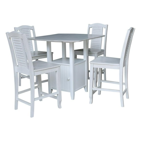 Dual Drop Leaf Bistro Table, Counter Height with Storage and 4 Counter Height Stools