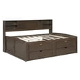 thumbnail image 6 of Full Size Solid Wood Bed Frame with 2 Bedside Cabinets, Upper Shelves and 4 Drawers, Platform Bed Frame, Mid Century Bedframe, Wood Daybed, Wood Foundation(Brown, Full), 6 of 9