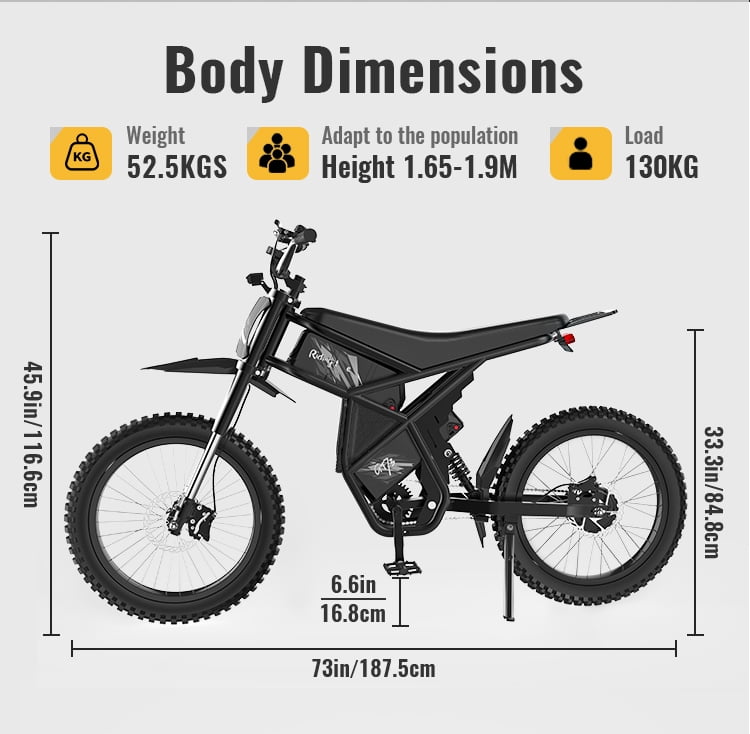 Riding'times GT73 Electric Bike for Adults,2400W UL2849 Electric Dirtbike with 25" Motorcycle Tires,48V36.4AH Dual Battery EBike,Max 37 mph & 85 mile Long Range,Dual Hydraulic Brakes&Full Suspension