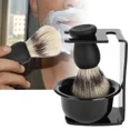 thumbnail image 4 of Juego de brochas de afeitar para hombre de acero inoxidable con mango de madera, 4 of 4