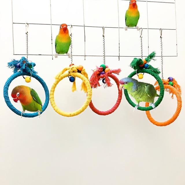 Volkmi 1pcs Small and Medium Parrot Toy Bird Biting Toy Cotton Rope Swing Color Ring Rose Red Small Diameter 15.5cm