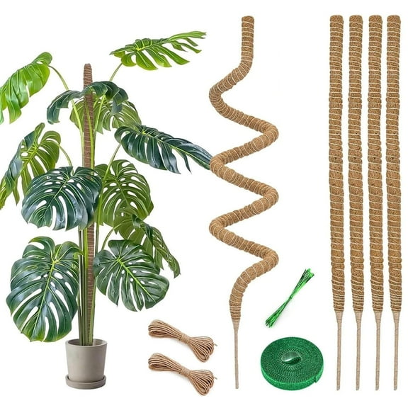 IC ICLOVER [4 Pack] Moss Pole for Plants Monstera, 28 inch Bendable Moss Poles for Climbing Plants Indoor, Garden Trellis Plant Stick Stakes with Plant Tape for Potted Plants, Pothos
