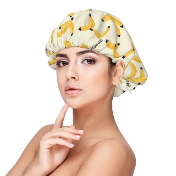 Logiee Banana Print Silk Bonnet Satin Bonnet for Sleeping Women and Men,Double Layer Hair Bonnet for Curly Braids Hair