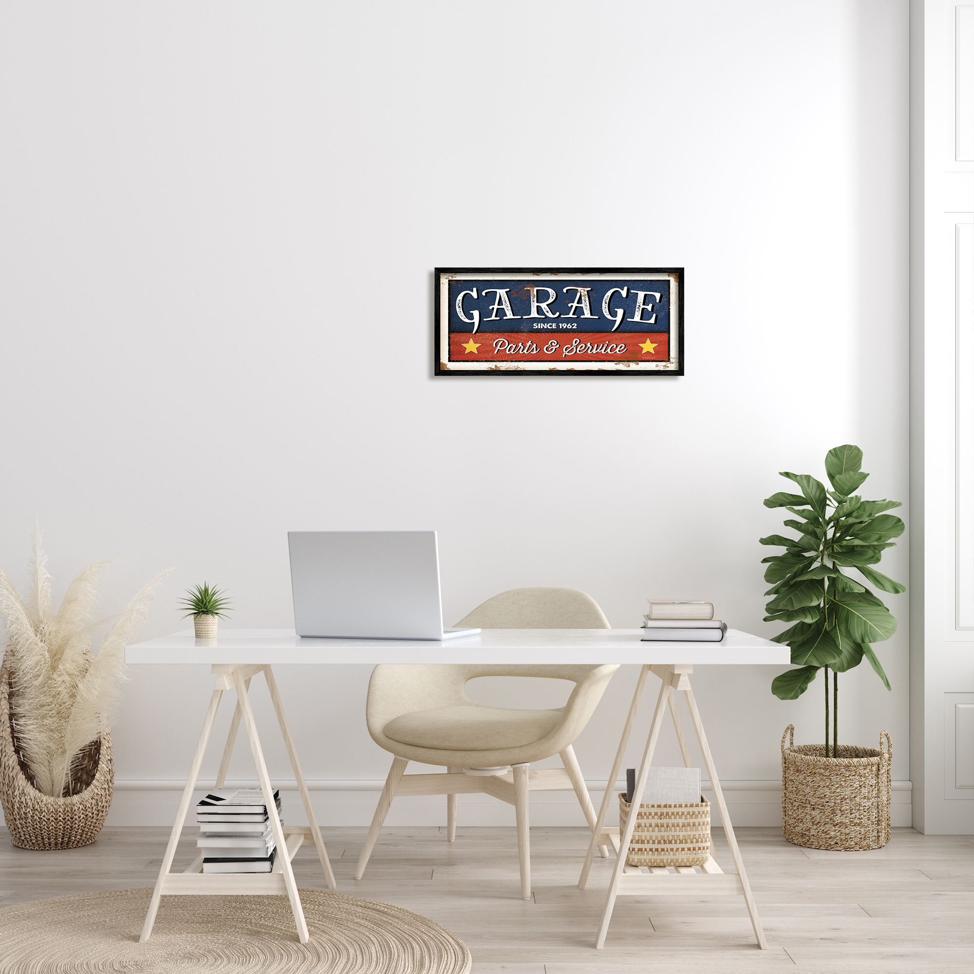 Stupell Industries Vintage Americana Garage Sign Parts and Service Phrase Graphic Art Black Framed Art Print Wall Art, 10x24, by Jennifer Pugh