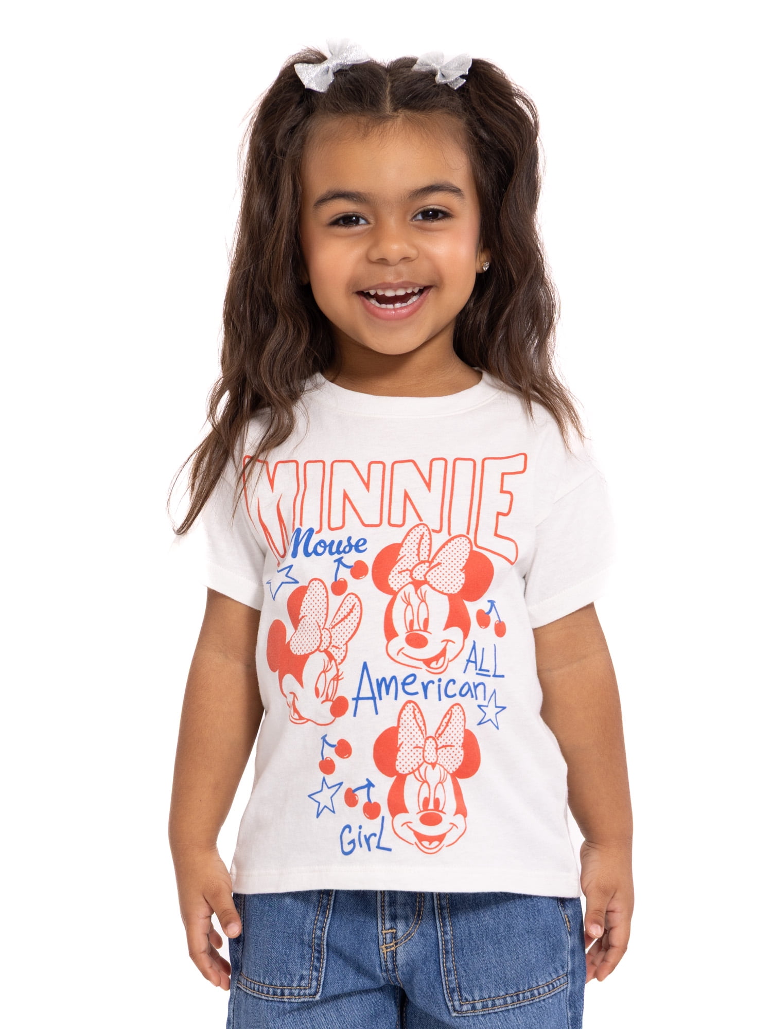 Minnie Mouse Toddler Graphic Patriotic Americana Americana Crewneck Tee with Short Sleeves, Sizes 12M-5T