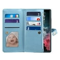 thumbnail image 6 of SaniMore Wallet Case for Samsung Galaxy S23 Ultra, PU Leather Magnetic Clasp Flip Zipper Cover Buil-in Card Slot & Kickstand Shoulder Strap Painted Pattern Shockproof Protective Shell, Blue, 6 of 9