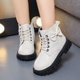 thumbnail image 2 of Girls Winter Combat Boots Cute Bowknot Side Zipper Lace up Non Slip Ankle Booties Fashion Lug Sole Fall Short Boots White 2.5 Big Kids, 2 of 5
