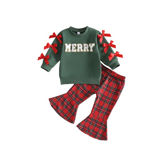 RUINIXCW Toddler Girl Christmas Outfits Letter Embroidery Sweatshirt and Flare Pants