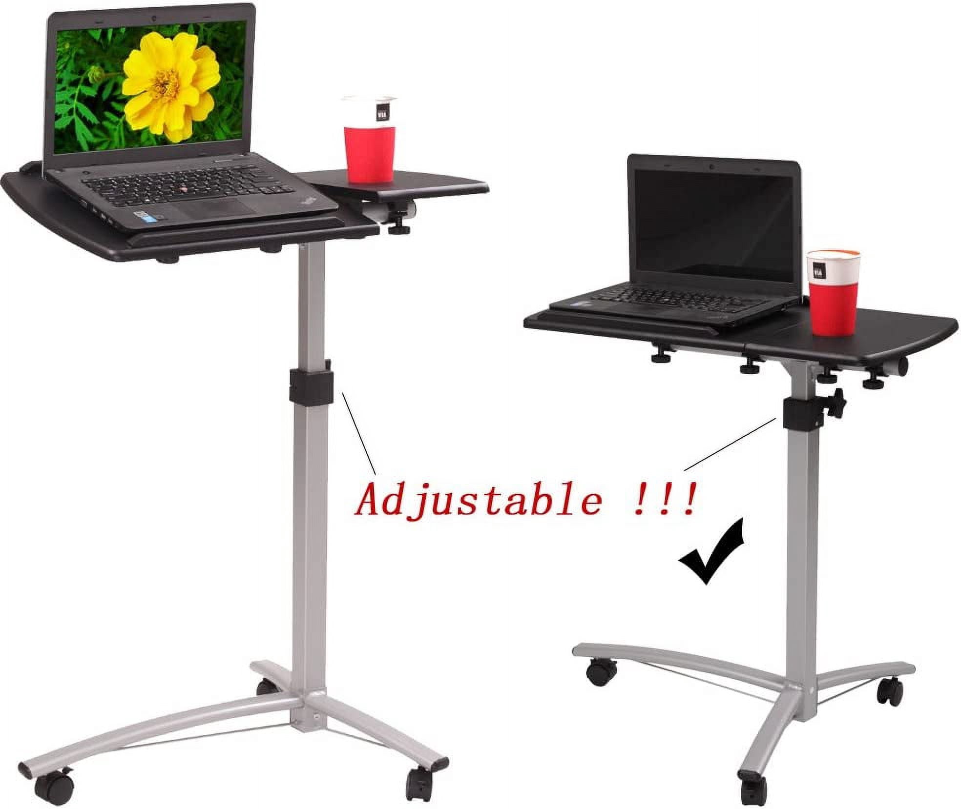 FCH 25.2 Inch Rolling Adjustable Multifunctional Lifting Computer Desk, Tilting Desktop, Sit Stand Laptop Desk TV Tray for Bed Sofa Hospital Reading Eating, Black
