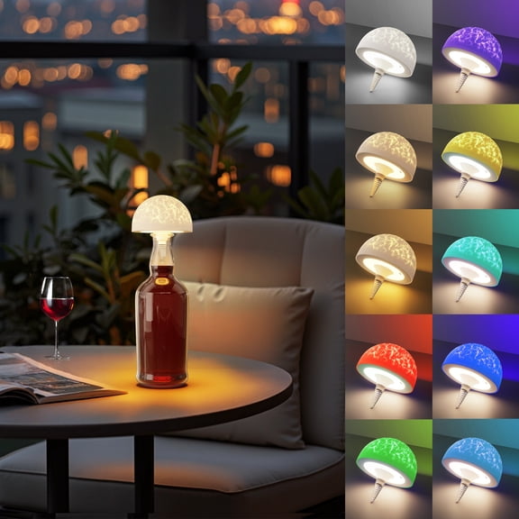 Bottle Top Night Light with Remote, Mushroom Cap LED Lamp for Wine Bottle, Decorative Bedside Lighting, Wireless Remote Control Ambient Glow for Home Bar Desk Decor