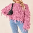 thumbnail image 3 of Ladies‘ Solid Pullover with Long Sleeves and Tasseled Crew Neck, 3 of 9