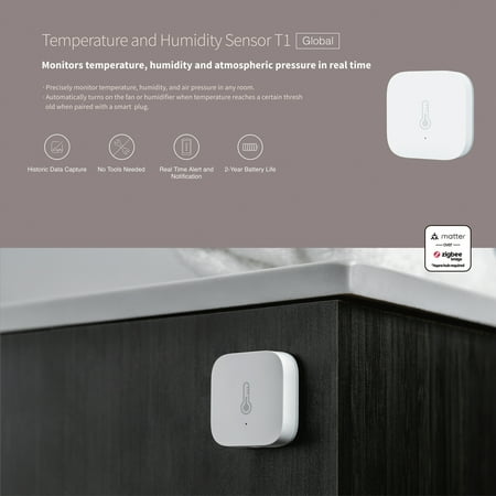 T1 Temperature and Humidity Sensor- Requires Aqara Hub, Supports Apple HomeKit, Alexa, Google, SmartThings - White