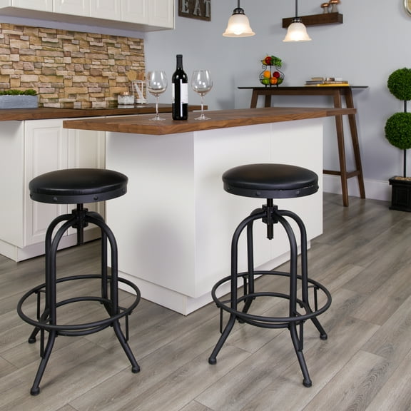 BizChair 30'' Barstool with Swivel Lift Black LeatherSoft Seat
