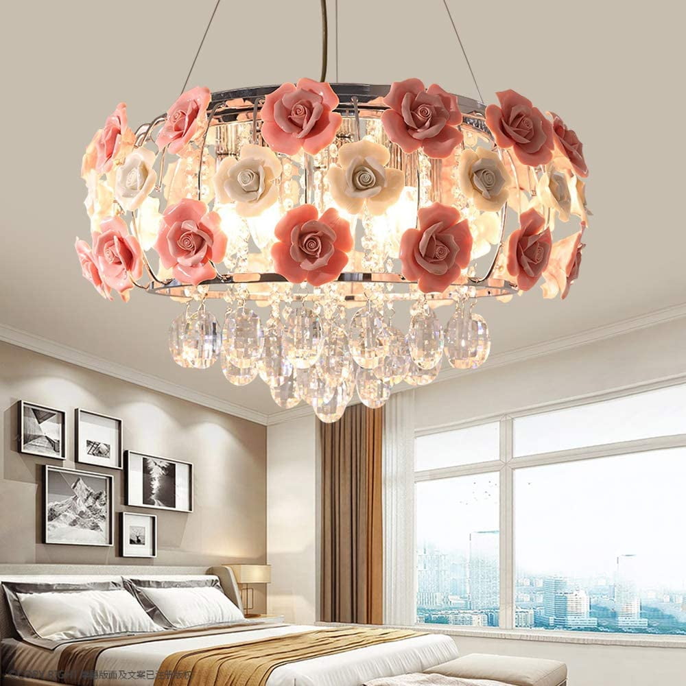 FETCOI Flower Chandelier Modern Ceiling light Fixture Romantic Crystal ...