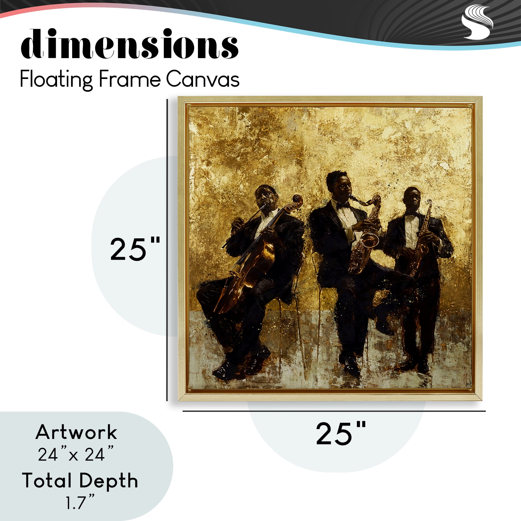 Golden Era Musicians Abstraction Gold Framed Floater Canvas Wall Art, design by Marta Wiley