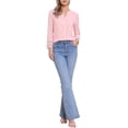 thumbnail image 2 of Blusas de encaje de ganchillo de manga larga con media botonera para mujer Allegra K en rosa claro, 2 of 6