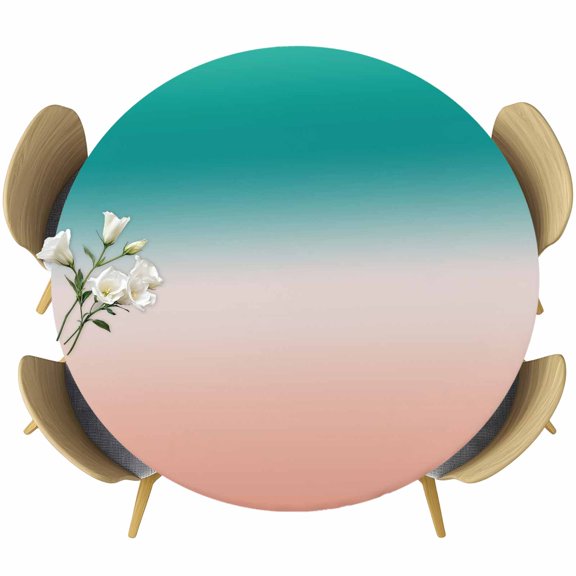 Teal Pink Ombre Round Tablecloth 36-44 Inch Round Fitted Table Cloth with Elastic Edge, Modern Gradient Abstract Art Waterproof Table Cover Protector for Outdoor Picnic Party Dining
