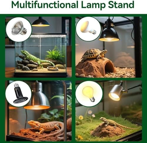 Reptile Heat Lamp Stand Adjustable 18"-32": Light Holder Fixture with Heavy Base for Bearded Dragon, Turtle, Snake, Lizard – Terrarium Heating Dome Lamps for Tank or Aquarium Use
