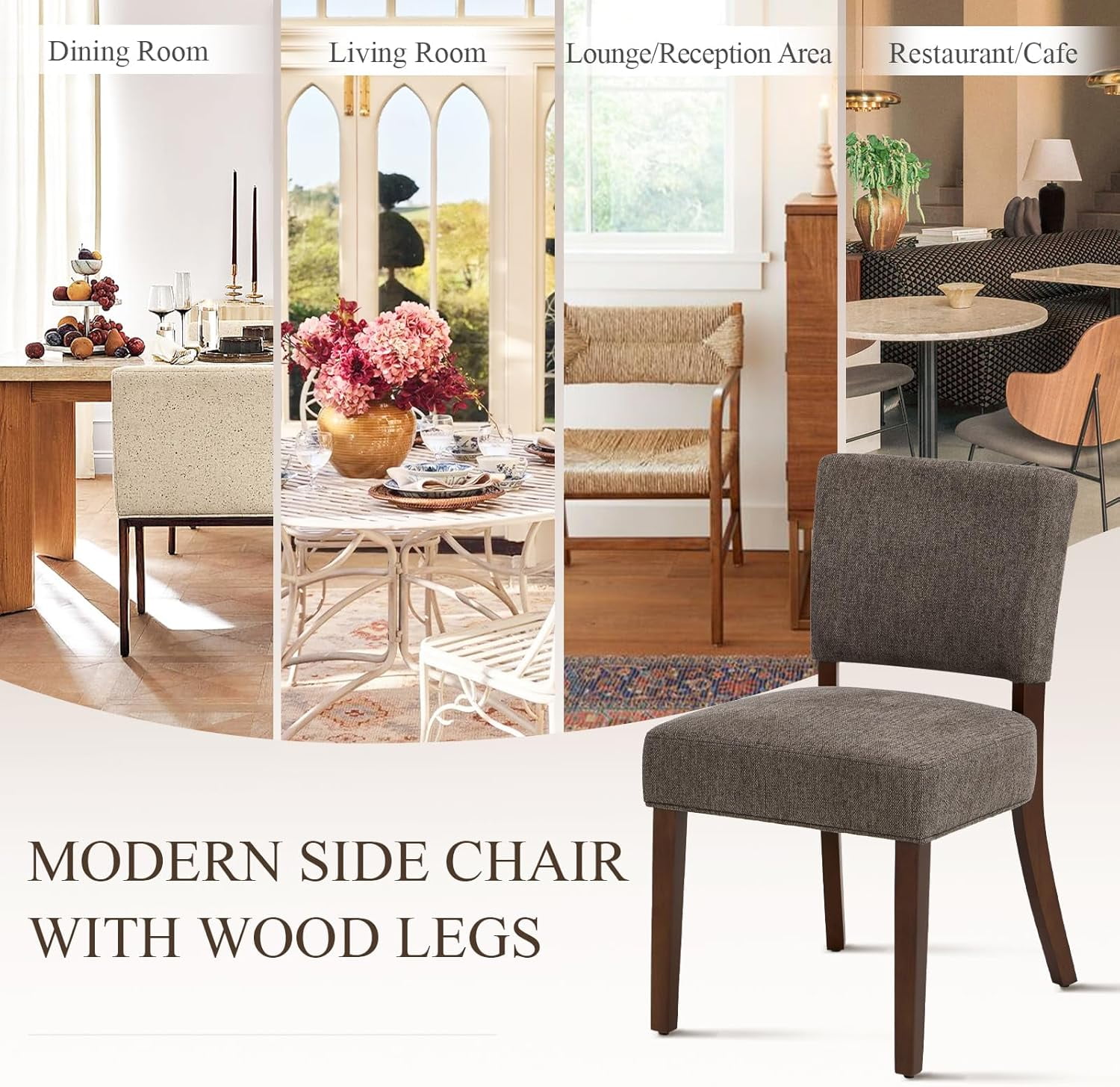 Mid Century Modern Dining Chairs Set of 2, Upholstered Kitchen Chairs with Back, Farmhouse Fabric Side Dining Room Chairs with Wood Legs for Dining Room Kitchen Restaurant, Brown