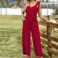 thumbnail image 2 of lulshou Jumpsuits for Women, Ladies Fashion Casual Solid Color Temperament Loose Wide Leg Jumpsuit Women's Jumpsuits, Rompers & Overalls, Red XL, 2 of 6