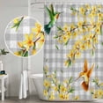 thumbnail image 4 of Spring Forsythia Flowers Shower Curtain Set - 72" x 78" Washable Bathtub Curtain with 12 Hooks, Yellow Floral Hummingbird Gray Plaid Waterproof Fabric Stall Shower Curtains for Bathroom/Bathtub, 4 of 6