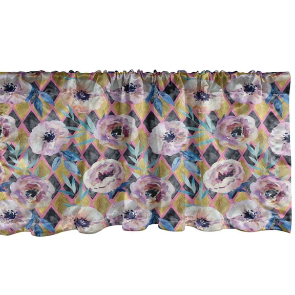 Ambesonne Floral Window Valance, Botanical Anemone Bloom Art, 42" x 12", Pink Dark Mustard Lilac