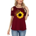 thumbnail image 4 of Fashion Cold Shoulder T-shirt for Ladies Sunflower Graphic Tee Tops Crewneck Short Sleeve Shirts Casual Blouse Top, 4 of 6