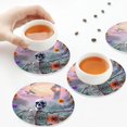 thumbnail image 4 of Leather Coasters with Heat-resistant for Drinks, Pink Mist Sunflower Skull -标题2 Round Shape, 4 of 5