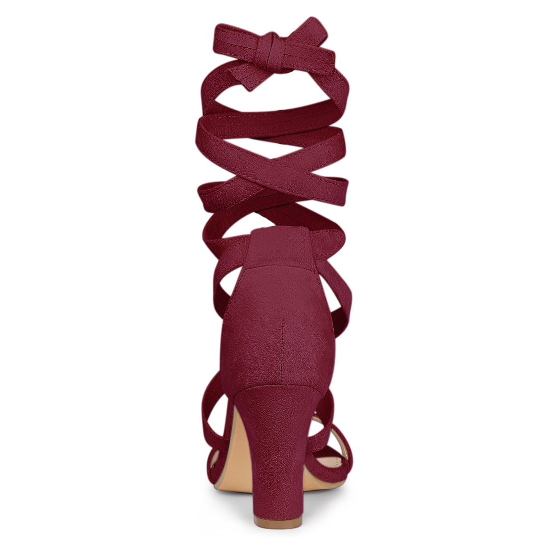 DARING DIVA Stylish Women's Lace Up Block Heels Sandals Burgundy 8