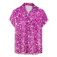 thumbnail image 5 of Telankuip Men's Mardi Gras Sequin Printed Shirts Short Sleeve Lapel Button down Sparkly 70s Disco Outfits Casual Thin Comfy Shiny Wedding Carnival Party Clubwear Tops Pink L, 5 of 5