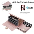 thumbnail image 3 of For Samsung Galaxy A55 5G RFID Blocking Protective Purse Wallet Case Magnetic Organ Style Flip Cover Multi-Card Slots Pocket With Detachable Shoulder Strap And Wrist Strap,Rose gold, 3 of 10