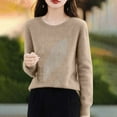 thumbnail image 1 of Suéter de cuello redondo para mujer, color liso, cuello redondo con diamantes de imitación como base, suéter de punto de manga larga y cuello redondo, blusa para mujer, 1 of 4