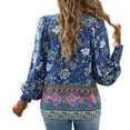 thumbnail image 2 of Defitshape Women's V Neck Floral Blouse Boho Top Long Sleeve Fall Lantern Sleeve Bohemian Soft Summer Holiday Fashion Shirt Navy Medium, 2 of 4